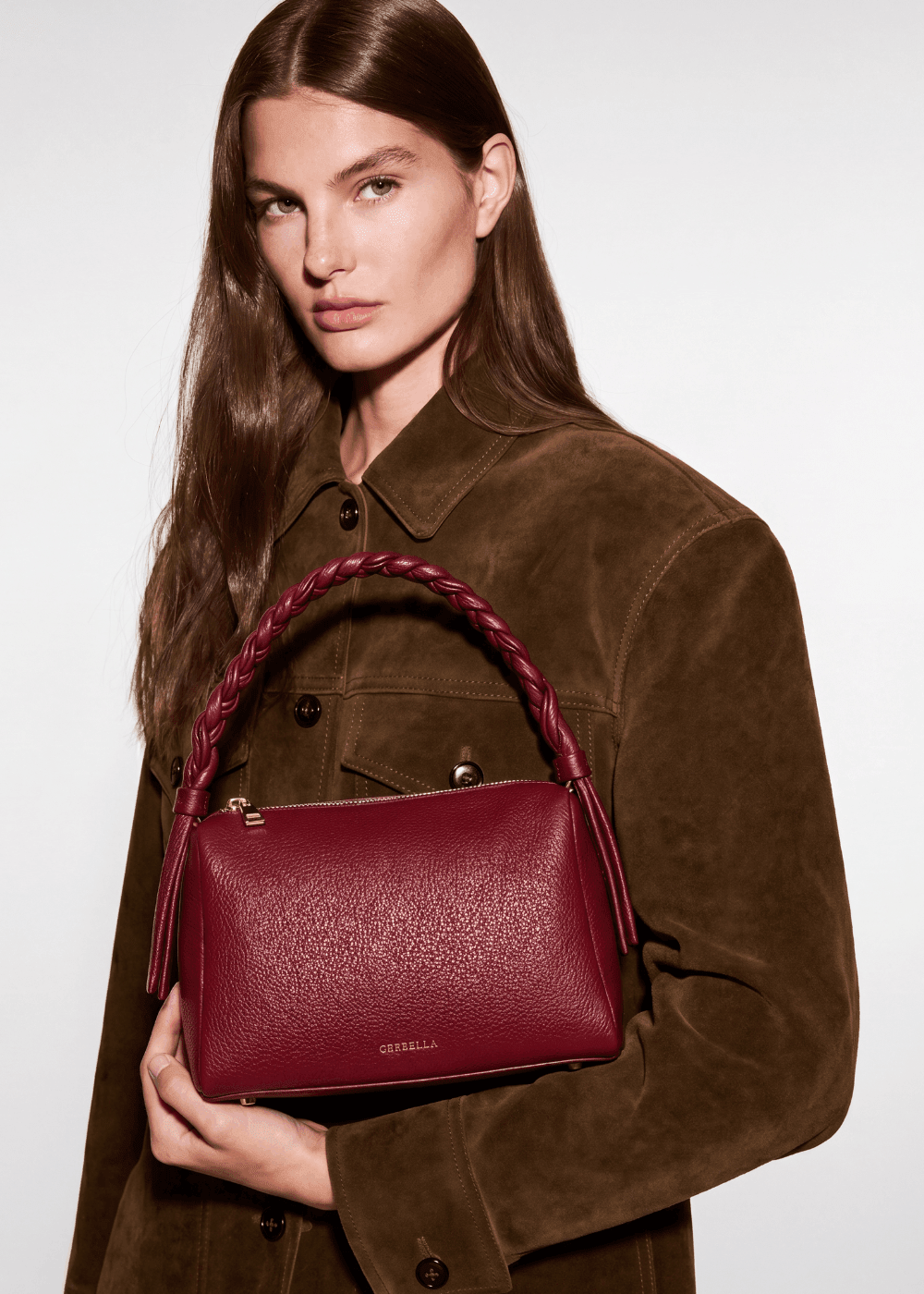 VESPER Rosso Gràcia grained calfskin shoulder bag by GREBELLA, Barcelona — view 2
