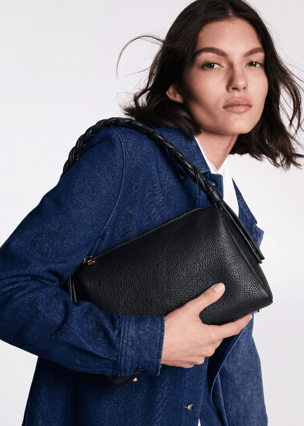 VESPER Carbon Diagonal grained calfskin shoulder bag by GREBELLA, Barcelona — view 2