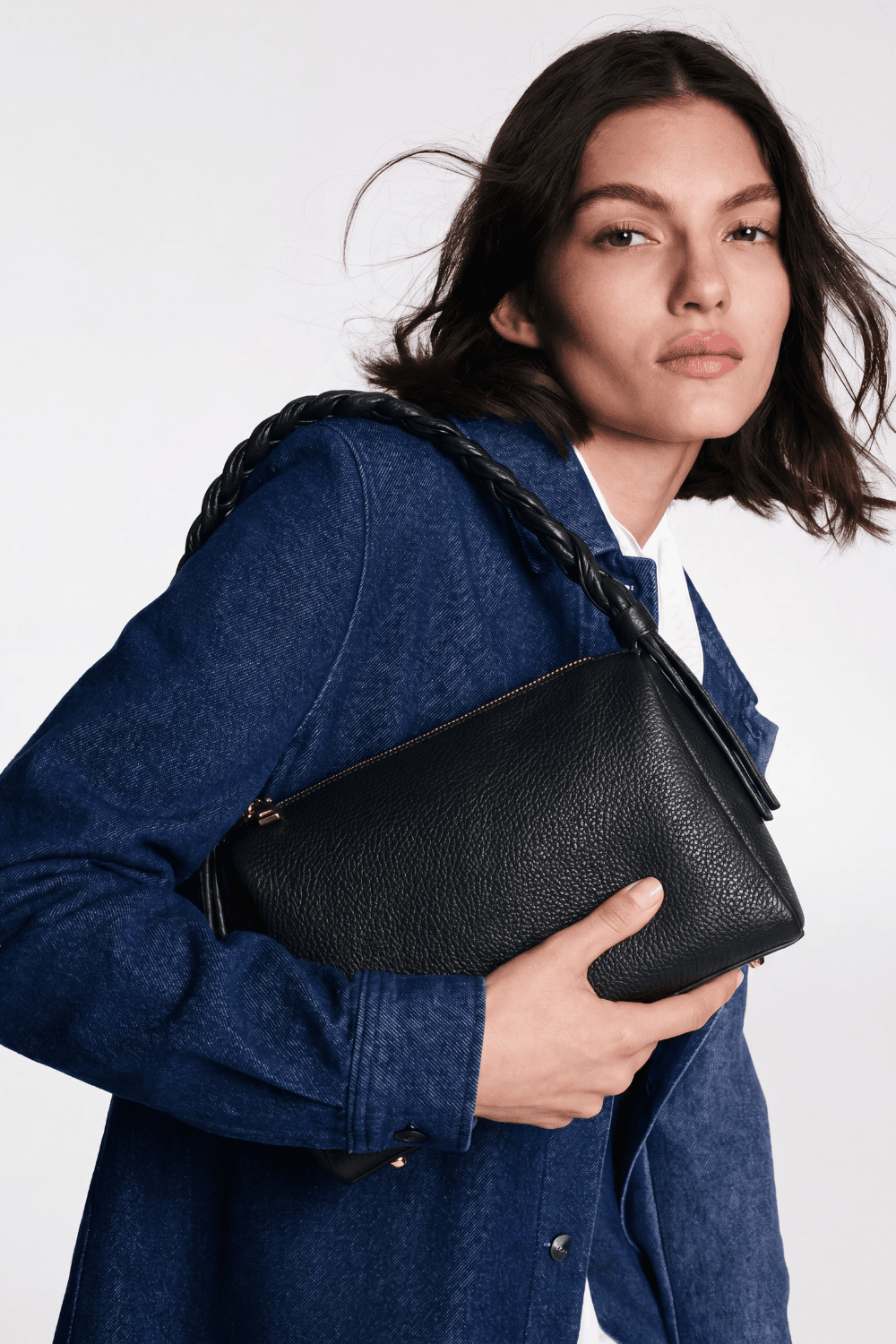 VESPER Carbon Diagonal grained calfskin shoulder bag by GREBELLA, Barcelona — view 2