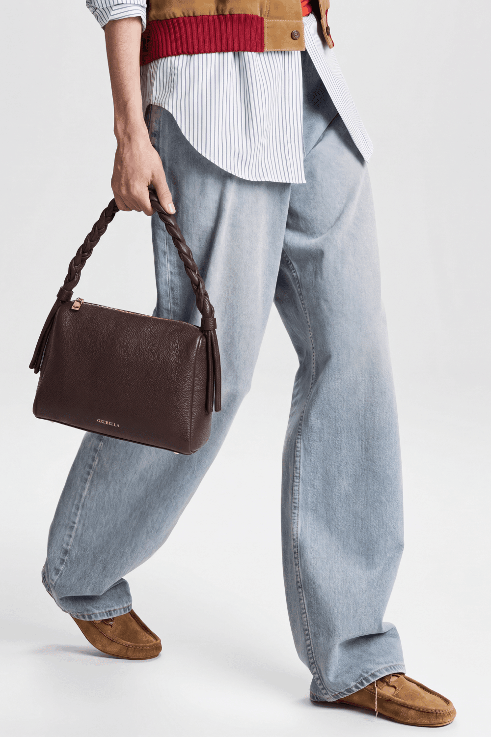 VESPER Pecan Grid grained calfskin shoulder bag by GREBELLA, Barcelona — view 5
