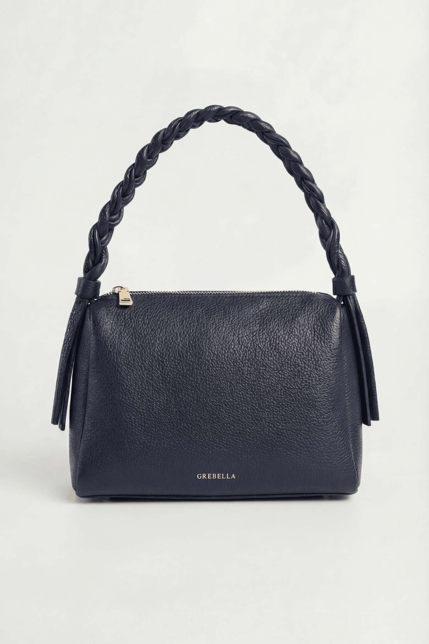 VESPER Deep Atlantic grained calfskin shoulder bag by GREBELLA, Barcelona