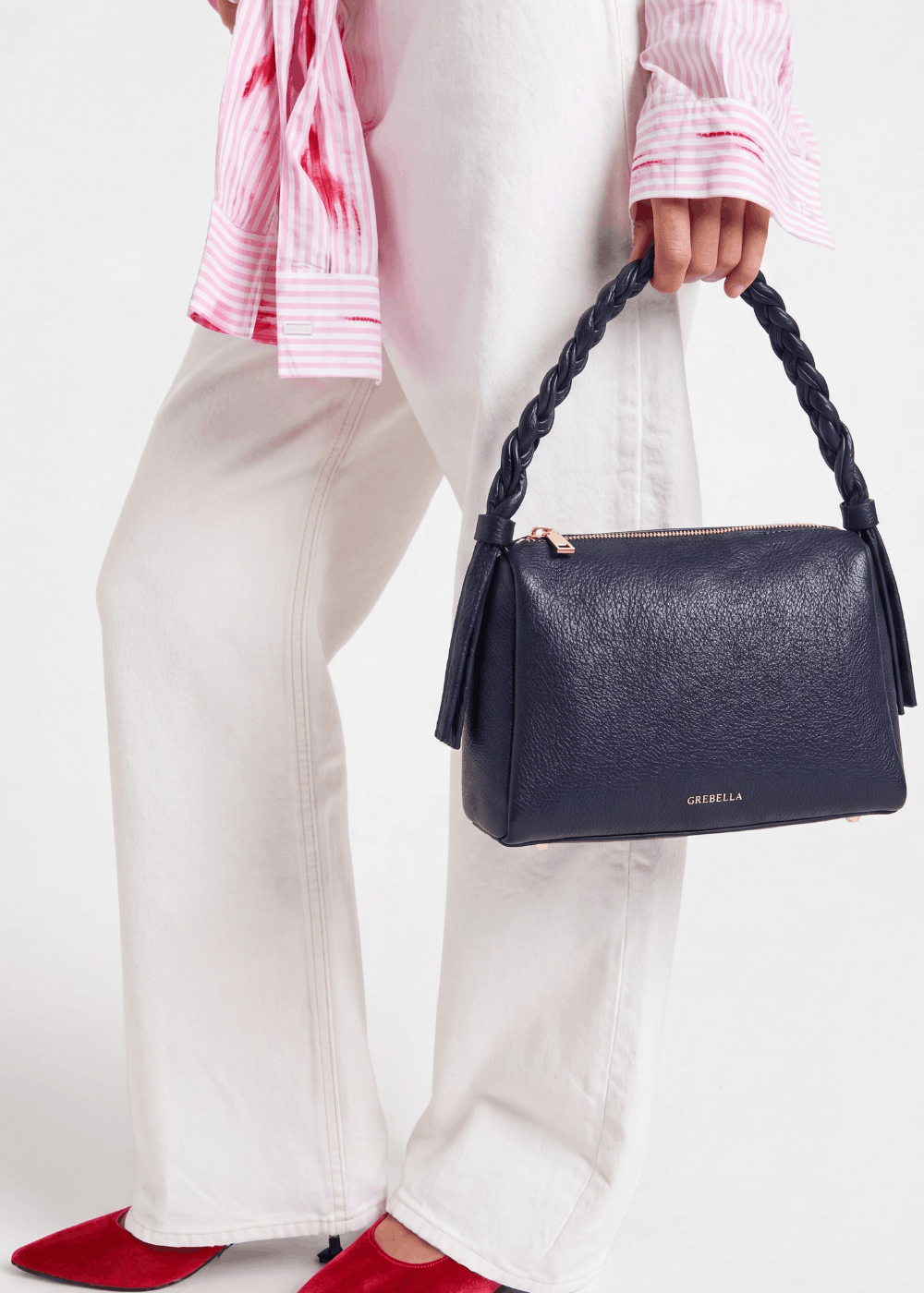 VESPER Deep Atlantic grained calfskin shoulder bag by GREBELLA, Barcelona — view 2