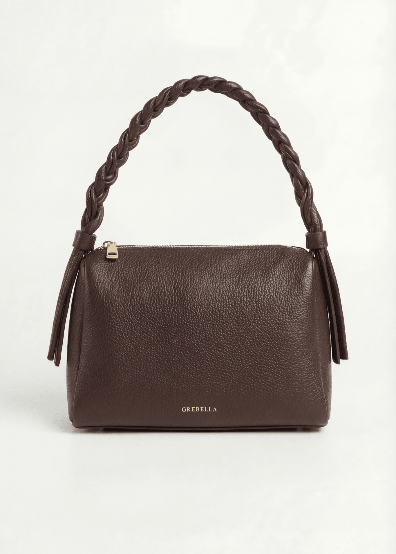 VESPER Pecan Grid grained calfskin shoulder bag by GREBELLA, Barcelona