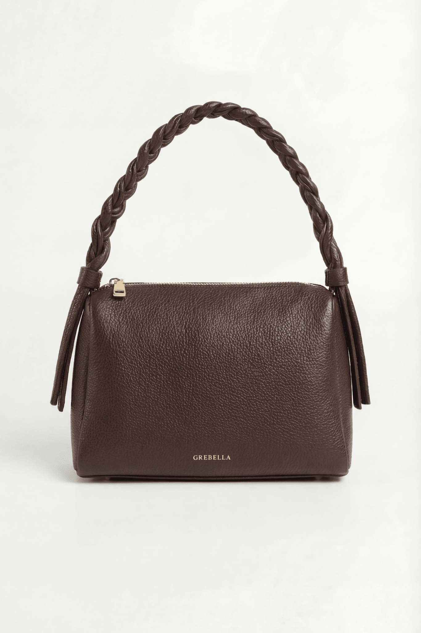 VESPER Pecan Grid grained calfskin shoulder bag by GREBELLA, Barcelona