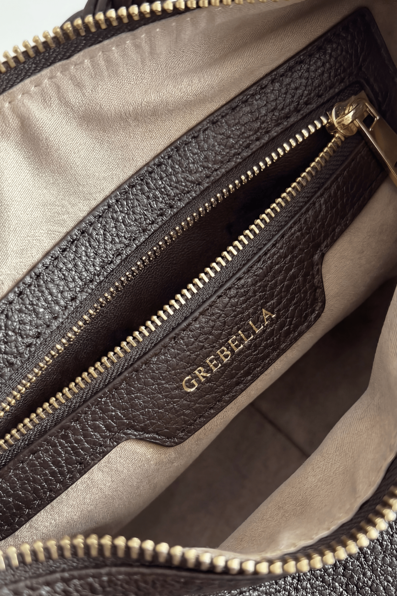 VESPER Pecan Grid grained calfskin shoulder bag by GREBELLA, Barcelona — view 8