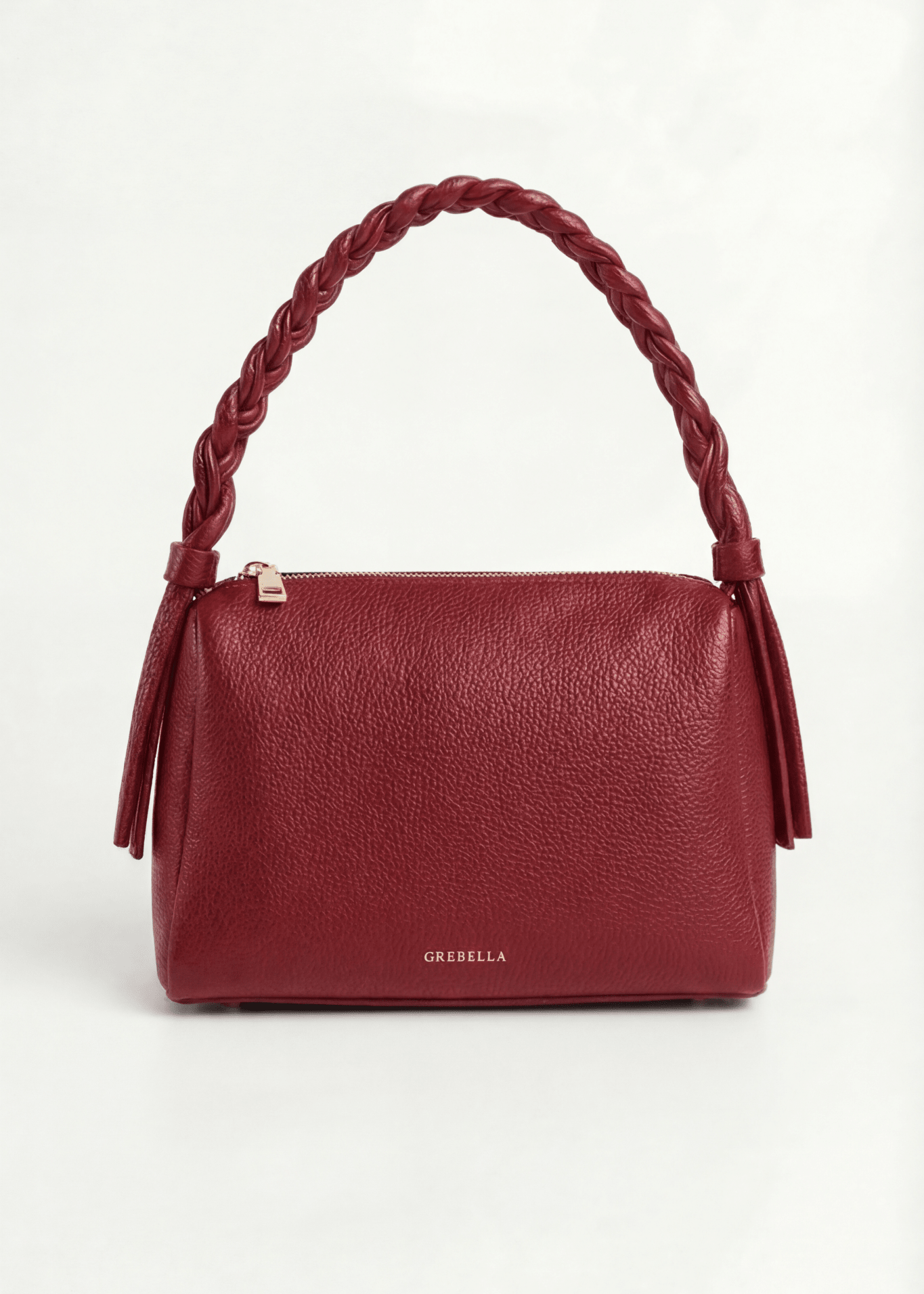 VESPER Rosso Gràcia grained calfskin shoulder bag by GREBELLA, Barcelona