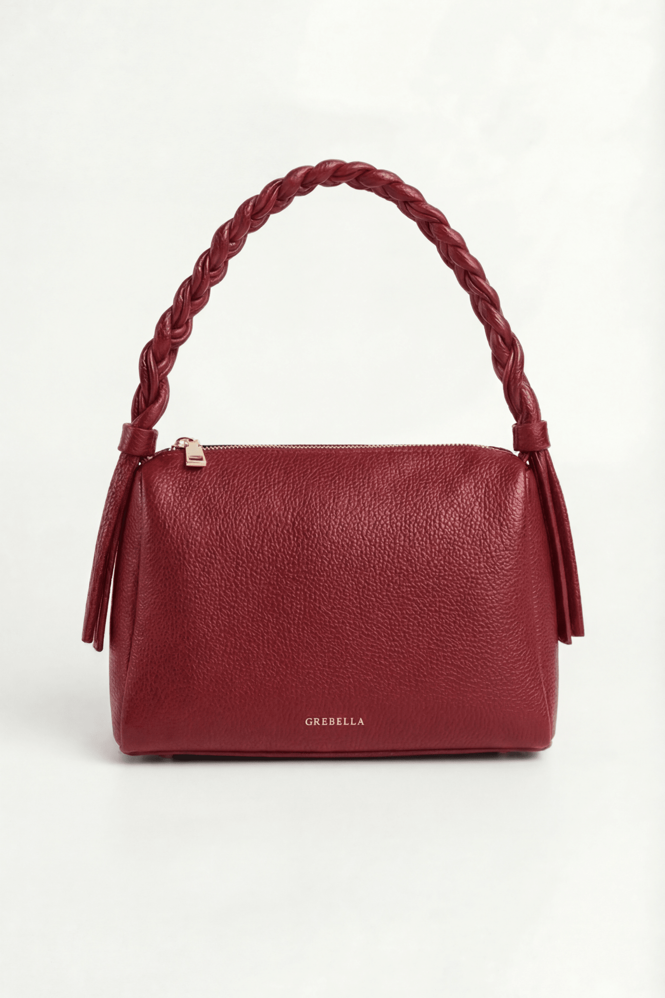 VESPER Rosso Gràcia grained calfskin shoulder bag by GREBELLA, Barcelona