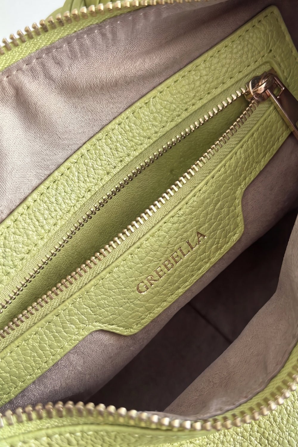 VESPER Pistachio Horta grained calfskin shoulder bag by GREBELLA, Barcelona — view 6