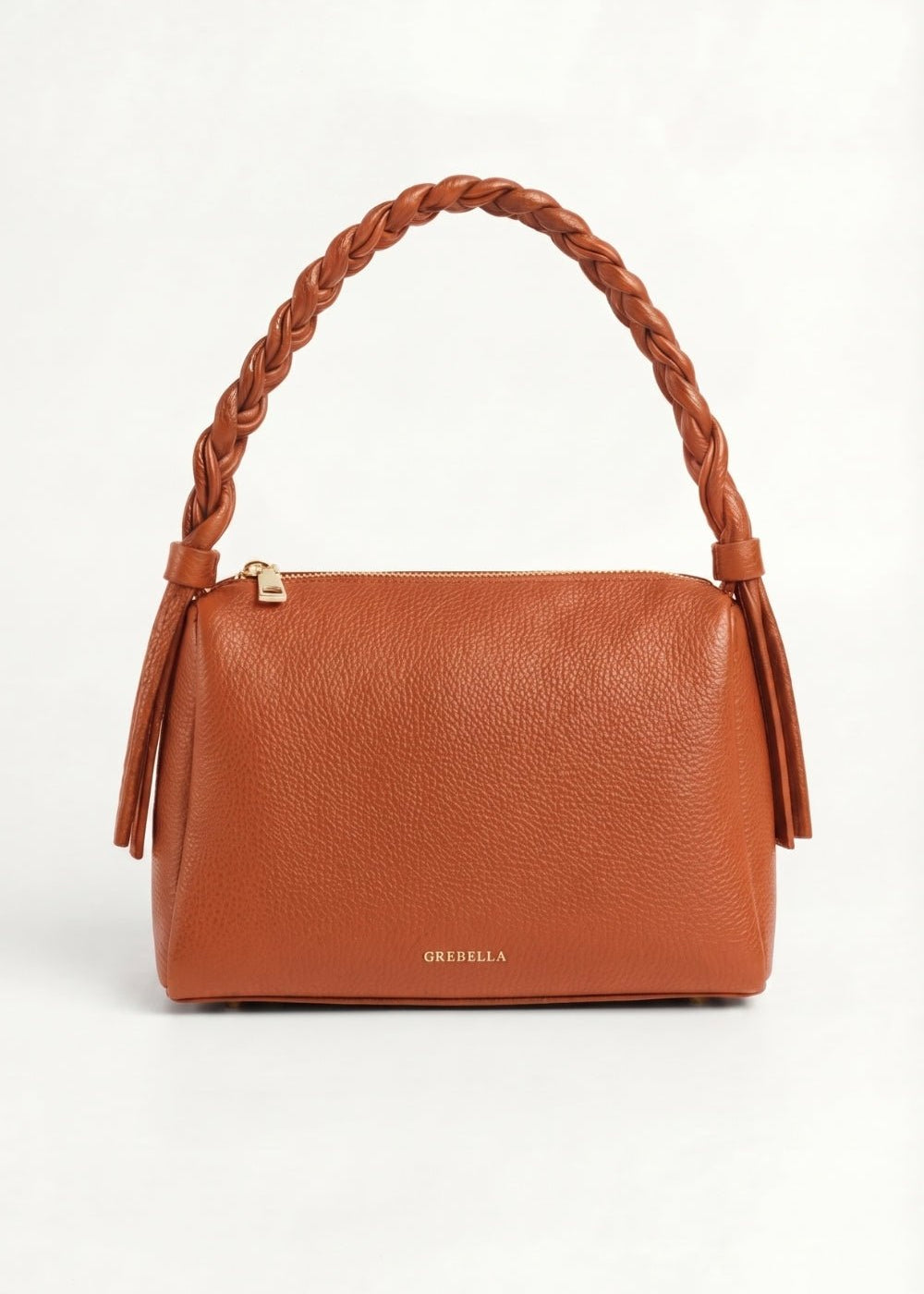 VESPER Terracotta Arc grained calfskin shoulder bag by GREBELLA, Barcelona
