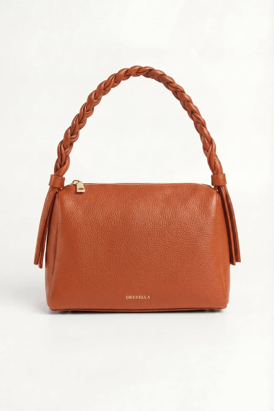 VESPER Terracotta Arc grained calfskin shoulder bag by GREBELLA, Barcelona
