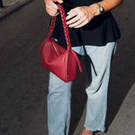 VESPER Rosso Gràcia grained calfskin shoulder bag by GREBELLA, Barcelona — detail view