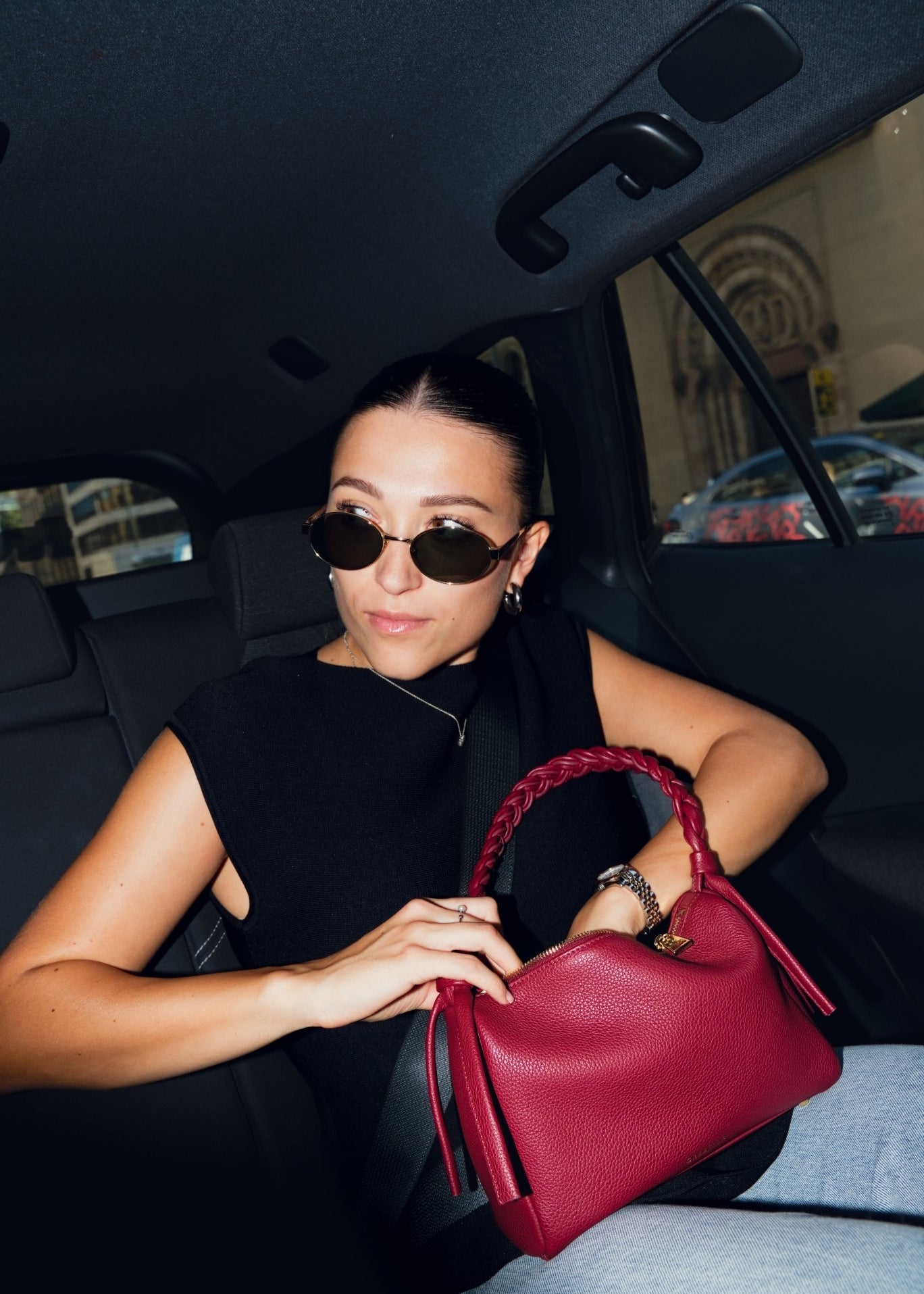 VESPER Rosso Gràcia grained calfskin shoulder bag by GREBELLA, Barcelona — alternate view