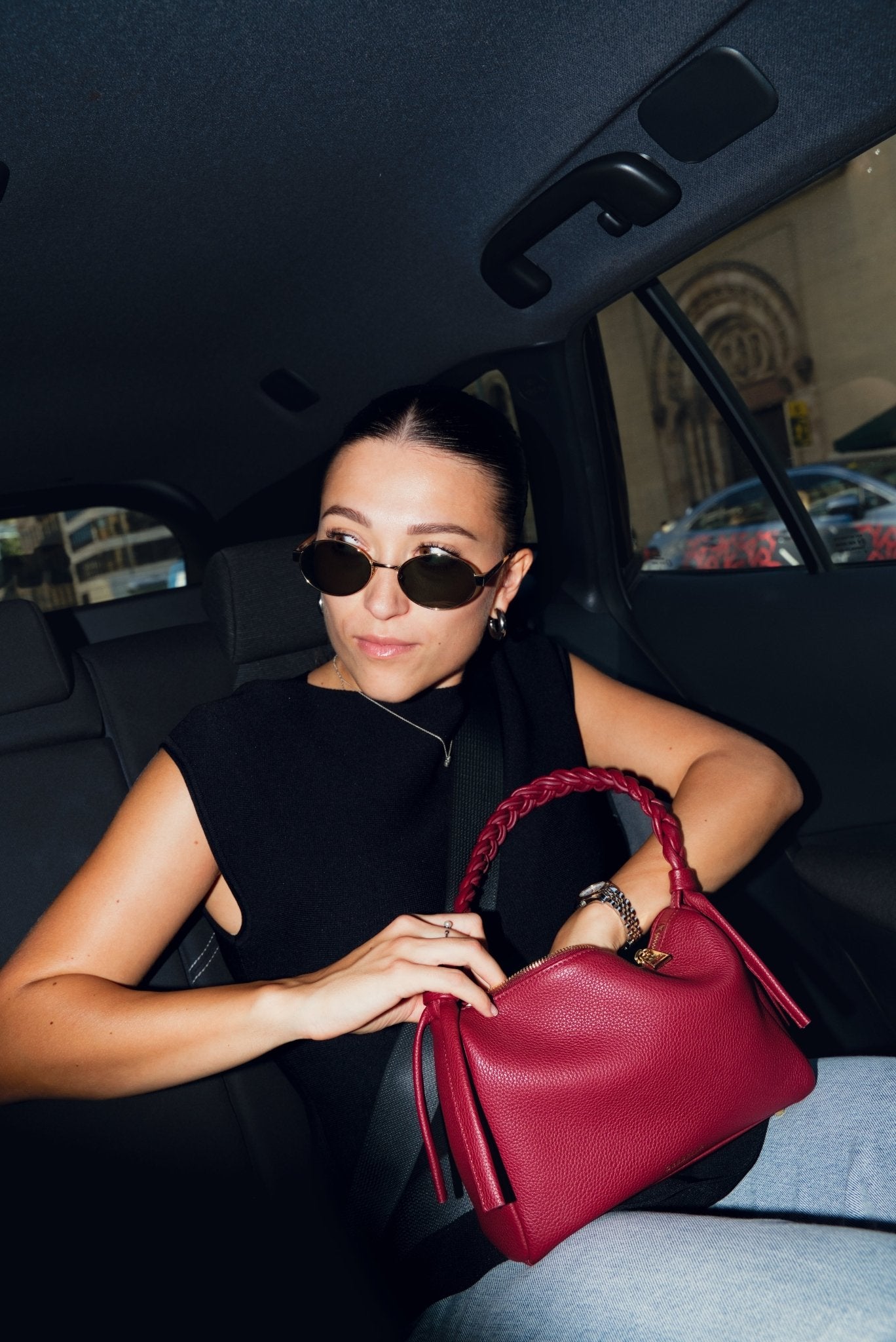 VESPER Rosso Gràcia grained calfskin shoulder bag by GREBELLA, Barcelona — alternate view