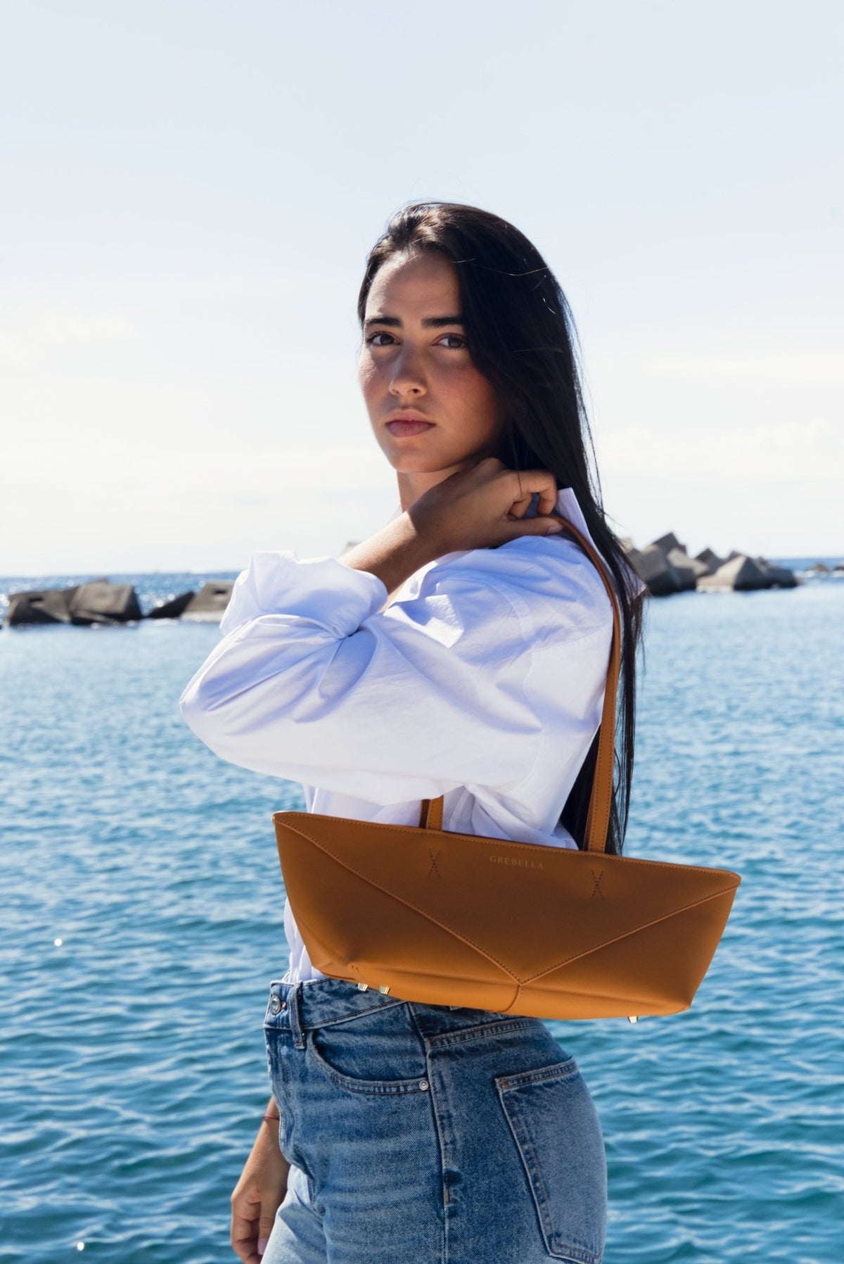 LÍNEA Saffron Pedrera matte leather micro bag by GREBELLA, Barcelona — alternate view
