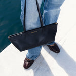 LÍNEA Gòtic Noir matte leather micro bag by GREBELLA, Barcelona — detail view
